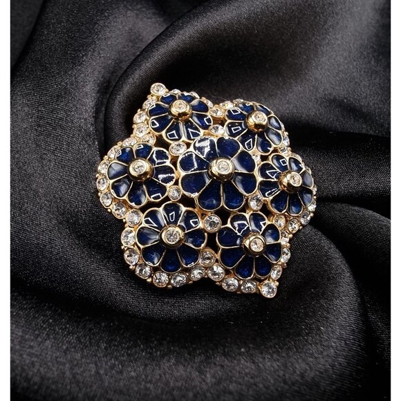 Vintage Jacqueline Kennedy Camrose & Kross JBK Vintage Gold-Tone Blue Brooch - Picture 3 of 8